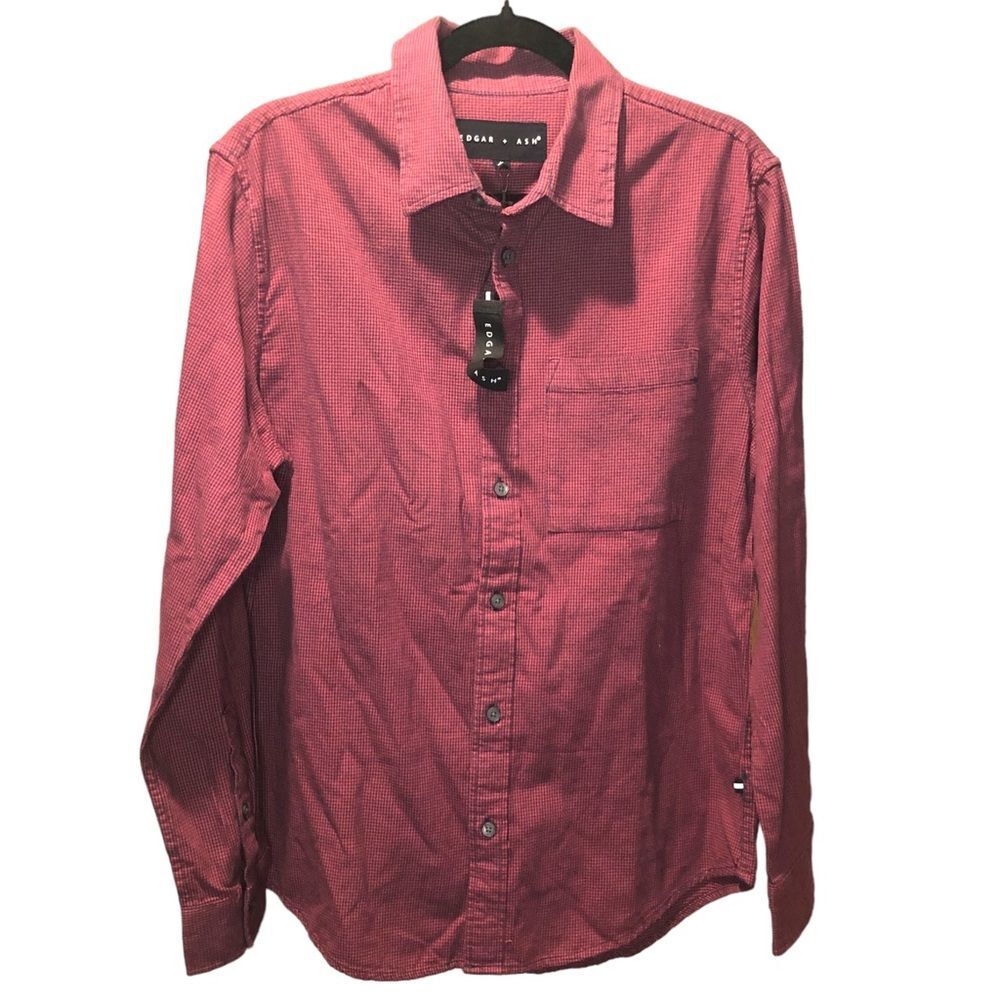 New with Tags Edgar + Ash Men's Houndstooth Flannel Shirt in Red & Black size M